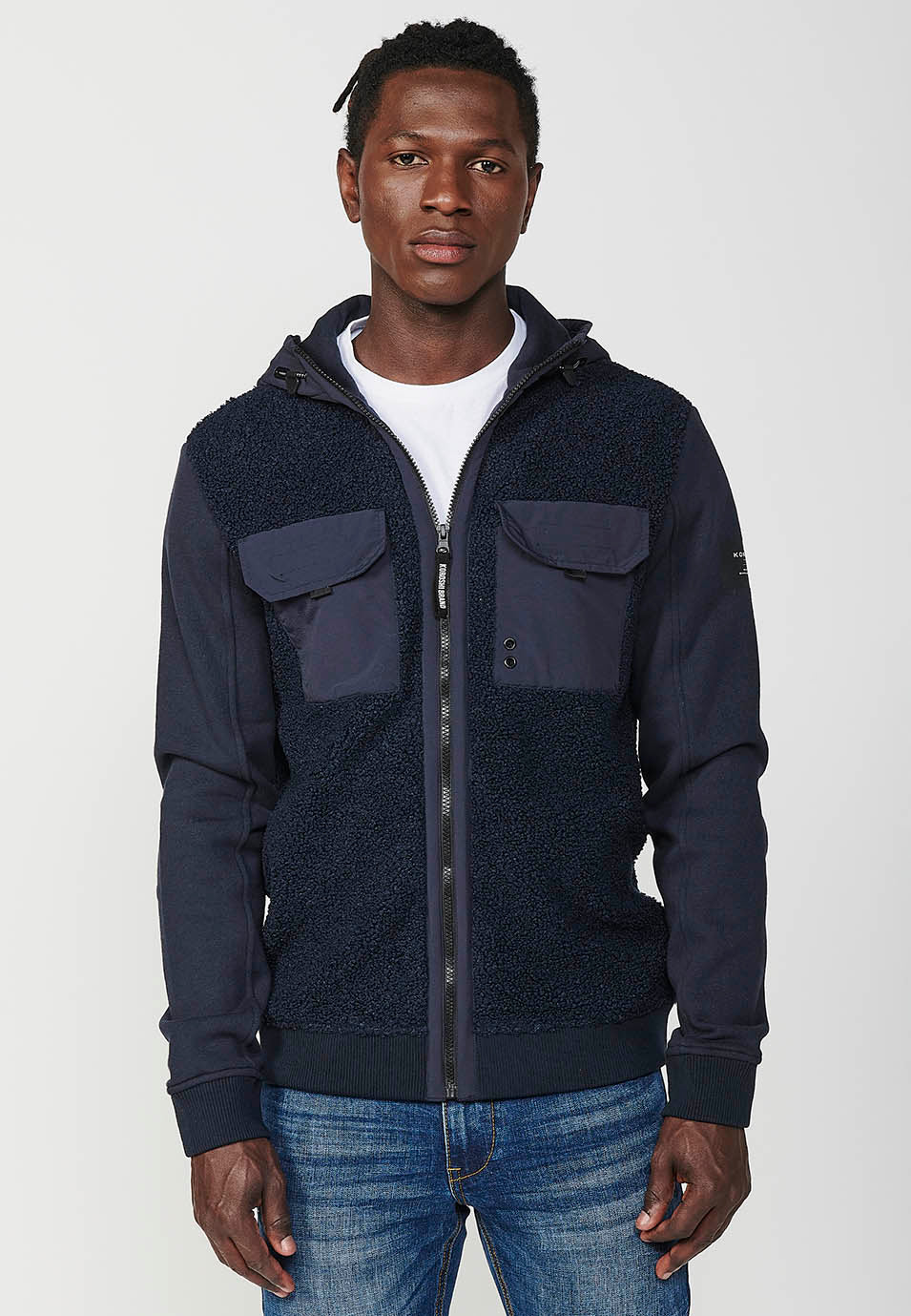 Veste sweat-shirt homme à manches longues avec poches avant et revers