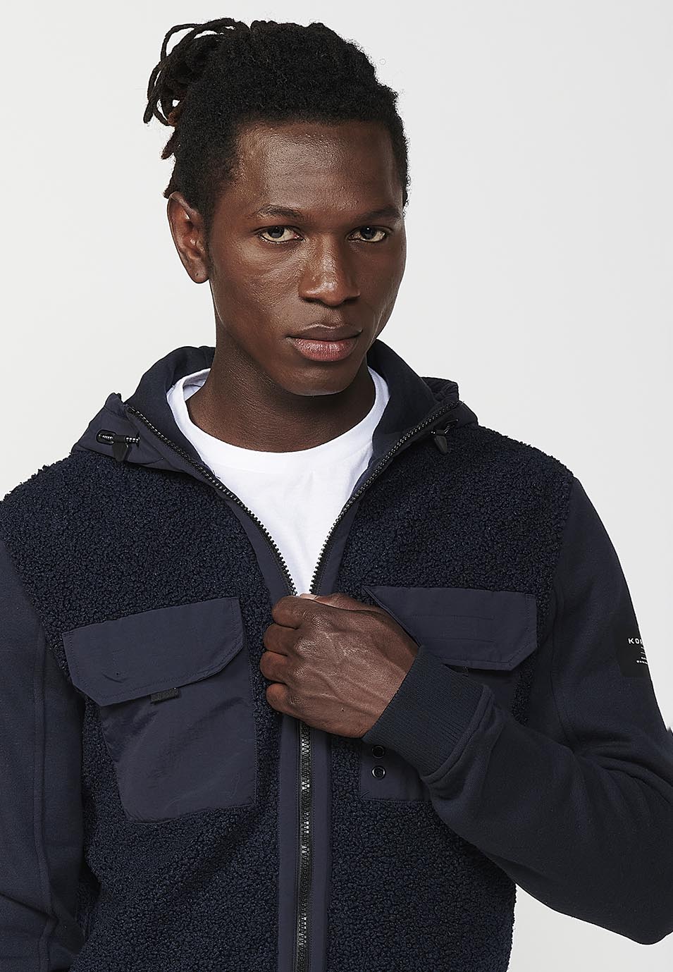 Men's Long Sleeve Sweatshirt Jacket with Front Pockets and Lapels