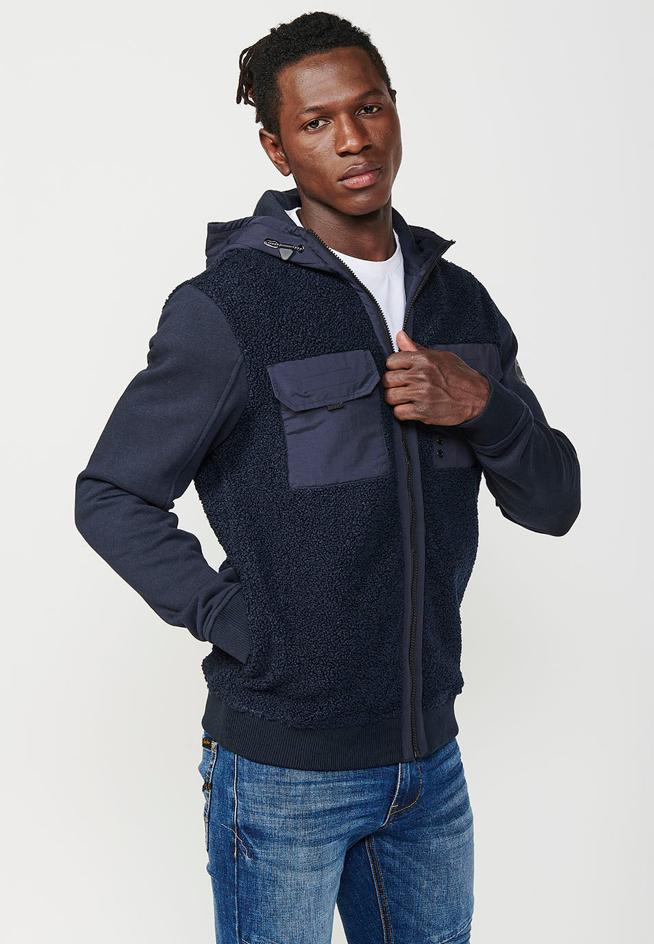 Men's Long Sleeve Sweatshirt Jacket with Front Pockets and Lapels