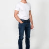 Long slim fit denim pants with front zipper and button closure | Style and comfort