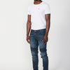 Long skinny fit biker pants with front zipper and button closure and details on the knees for Men
