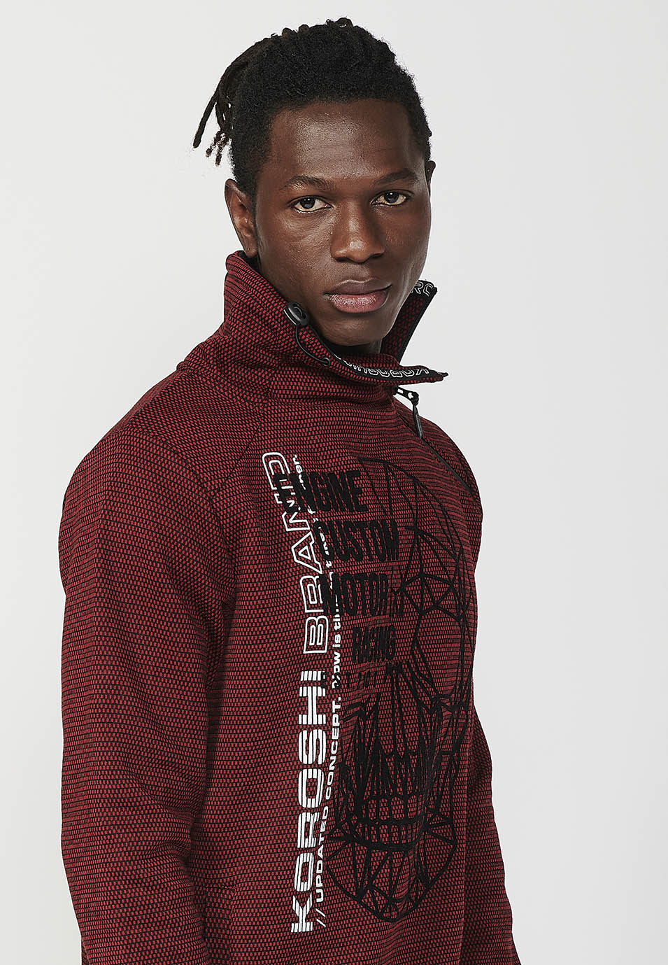 Sweat-shirt à manches longues et col roulé pour hommes, imprimé sur le devant, fermeture éclair