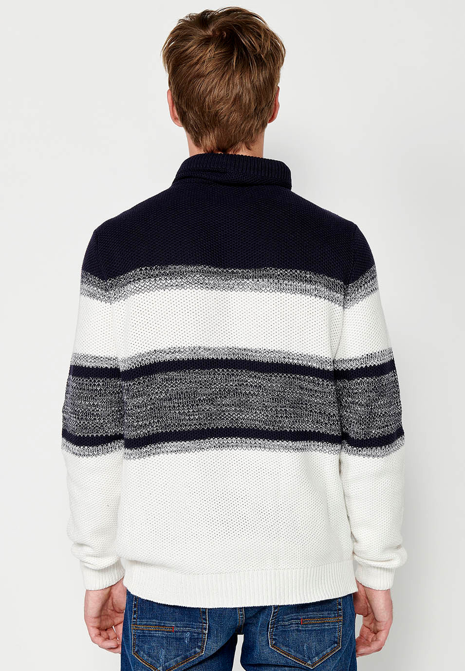Herren-Trikotpullover mit gestreiftem Kordelzug und verstellbarem Crossover-Rollkragenpullover