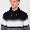 Maglione tricot a collo alto incrociato regolabile con coulisse a righe da uomo