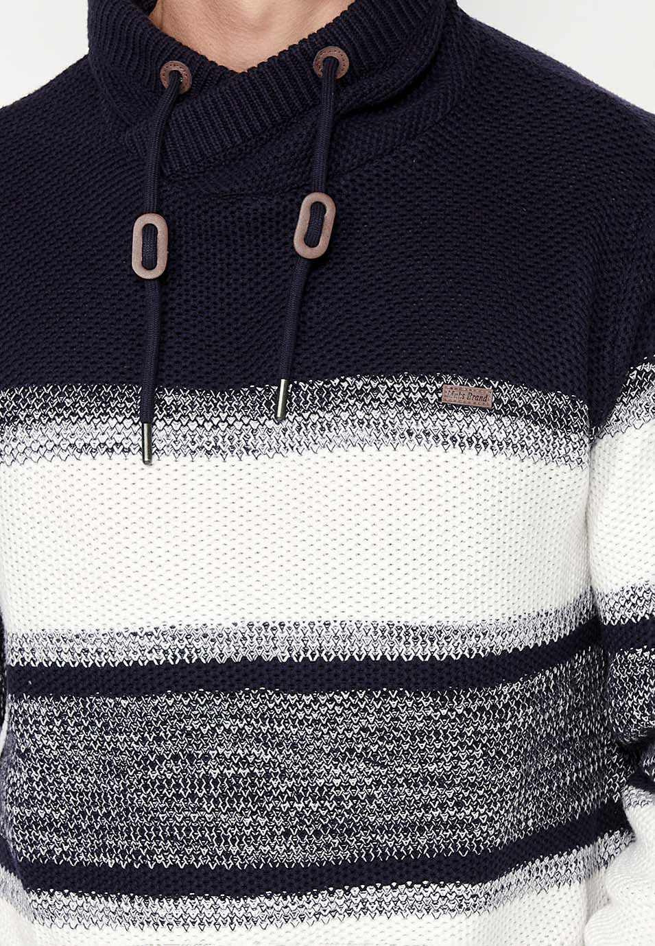Maglione tricot a collo alto incrociato regolabile con coulisse a righe da uomo