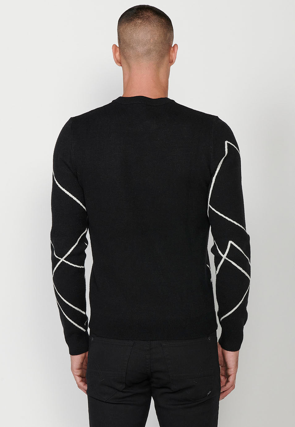 Feiner Trikotpullover mit geometrischen Figuren und Rundhalsausschnitt für Herren