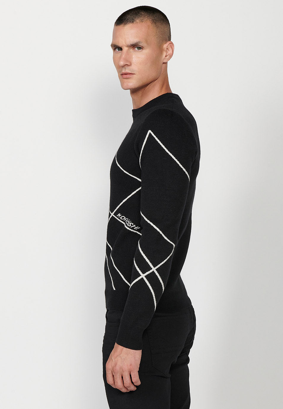 Feiner Trikotpullover mit geometrischen Figuren und Rundhalsausschnitt für Herren