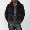 Faux fur jacket with fur-effect details on cuffs and hem for women