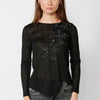 Long-sleeved, round-neck t-shirt with detail at the hem and garnet embroidery on the front for women