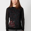 Patchwork T-shirt mixed with long sleeves and round neck with flower print and embroidery for women