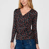 Long-sleeved T-shirt with crossed neckline and side piece, small flower print for Women