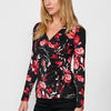 Haut à manches longues et encolure croisée pour femme avec pièce latérale et imprimé de grandes fleurs
