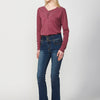 Long-sleeved T-shirt, neckline with embroidered detail and garment-dyed placket for women in maroon