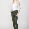Slim fit long pants with front embroidered details and front zipper and button closure for Women