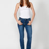Regular straight denim long pants with front zipper and button closure for Women