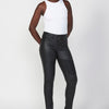 Long slim fit denim pants with five push-up pockets and front zipper and button closure with embroidered details for women