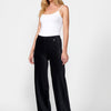 Wide flare pants with high-rise rubberized waist and textured velvet fabric for women