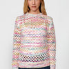Jersei de màniga llarga de coll rodó de jacquard calat multicolor per a dona