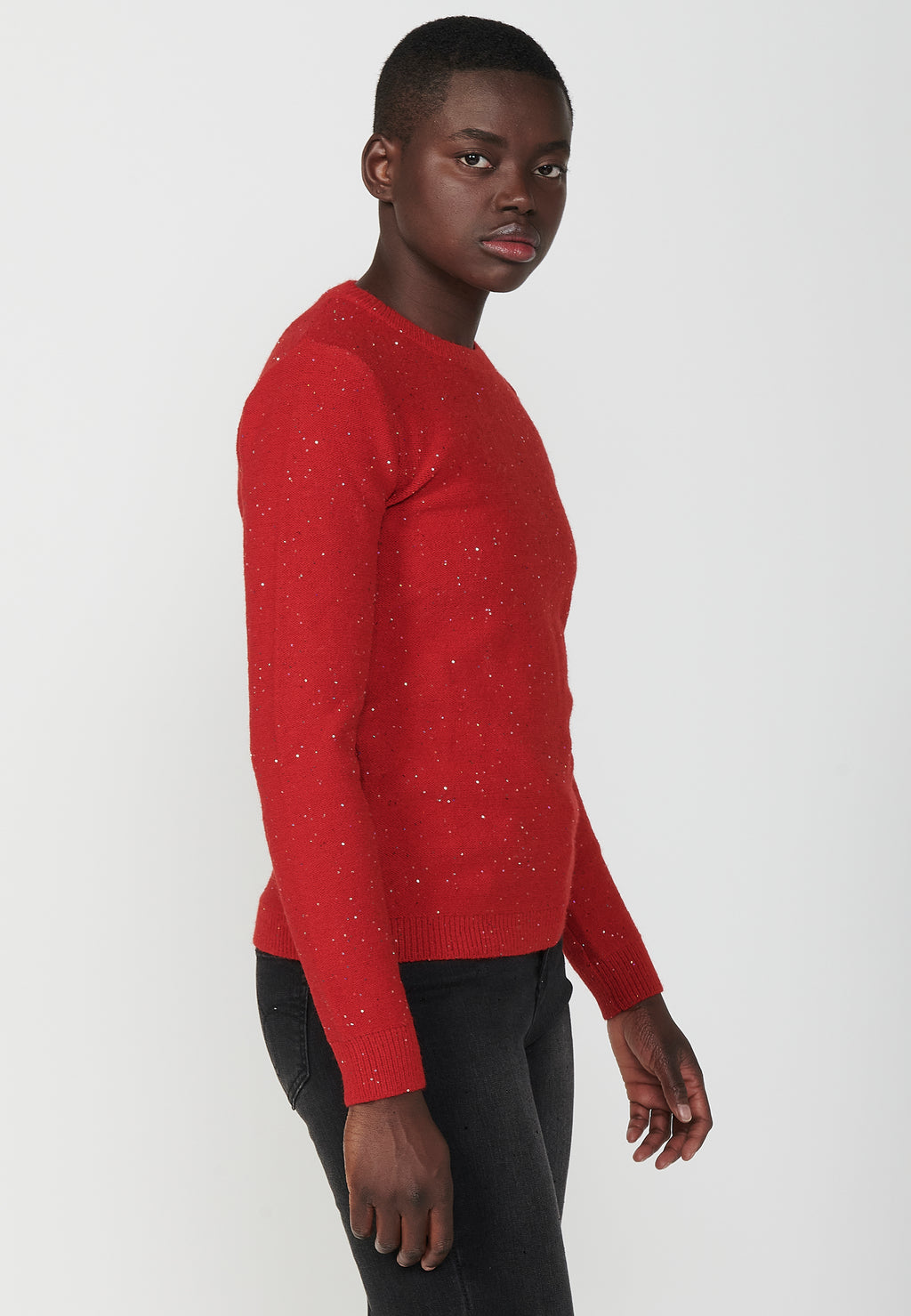 Maglione da donna in maglia tricot a maniche lunghe con filo maculato glitterato