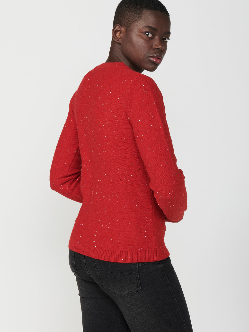 Maglione da donna in maglia tricot a maniche lunghe con filo maculato glitterato