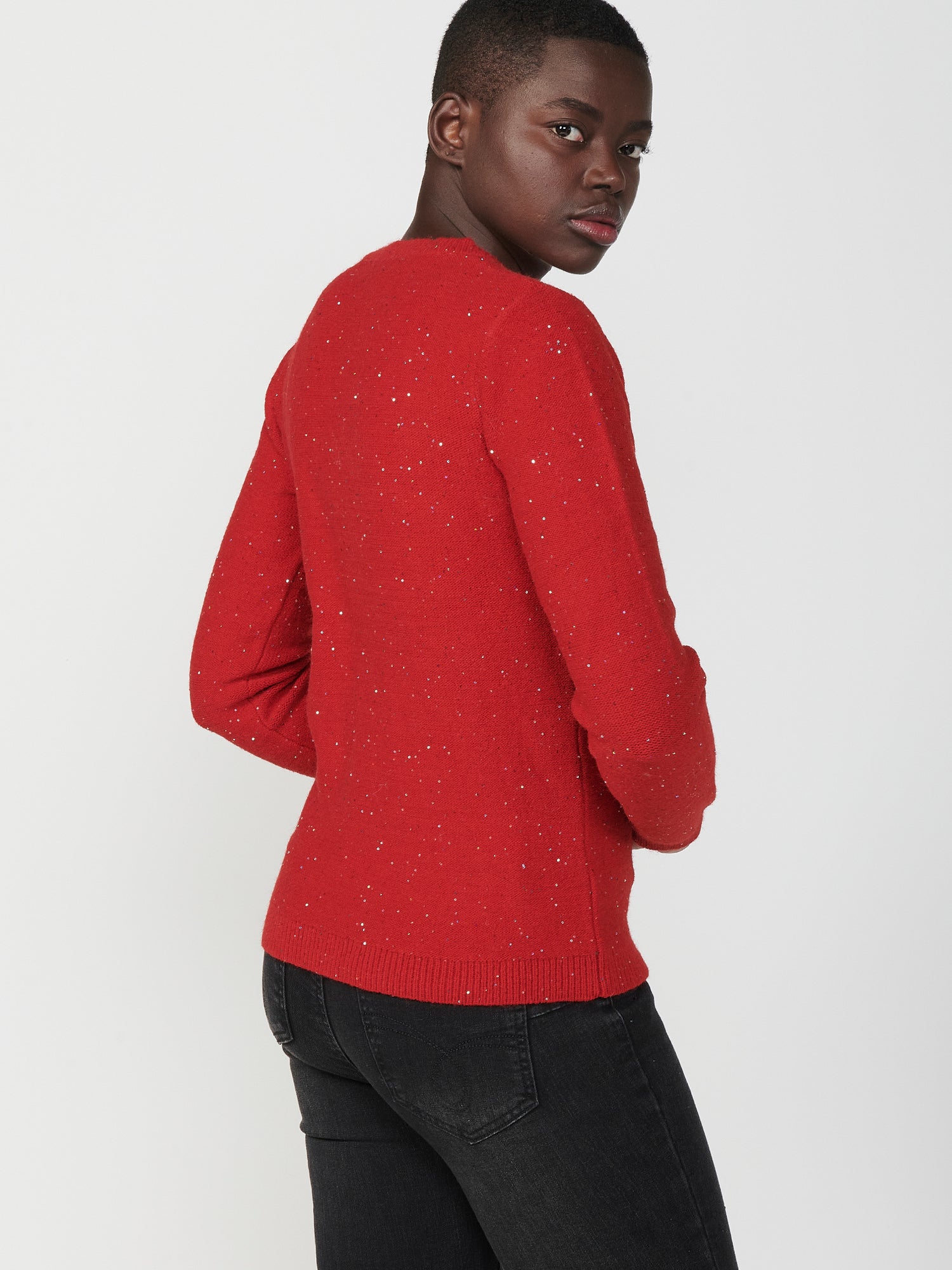 Maglione da donna in maglia tricot a maniche lunghe con filo maculato glitterato