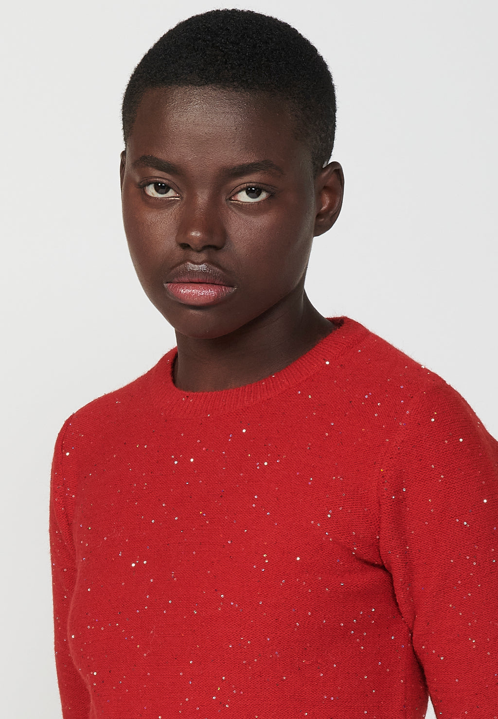 Maglione da donna in maglia tricot a maniche lunghe con filo maculato glitterato