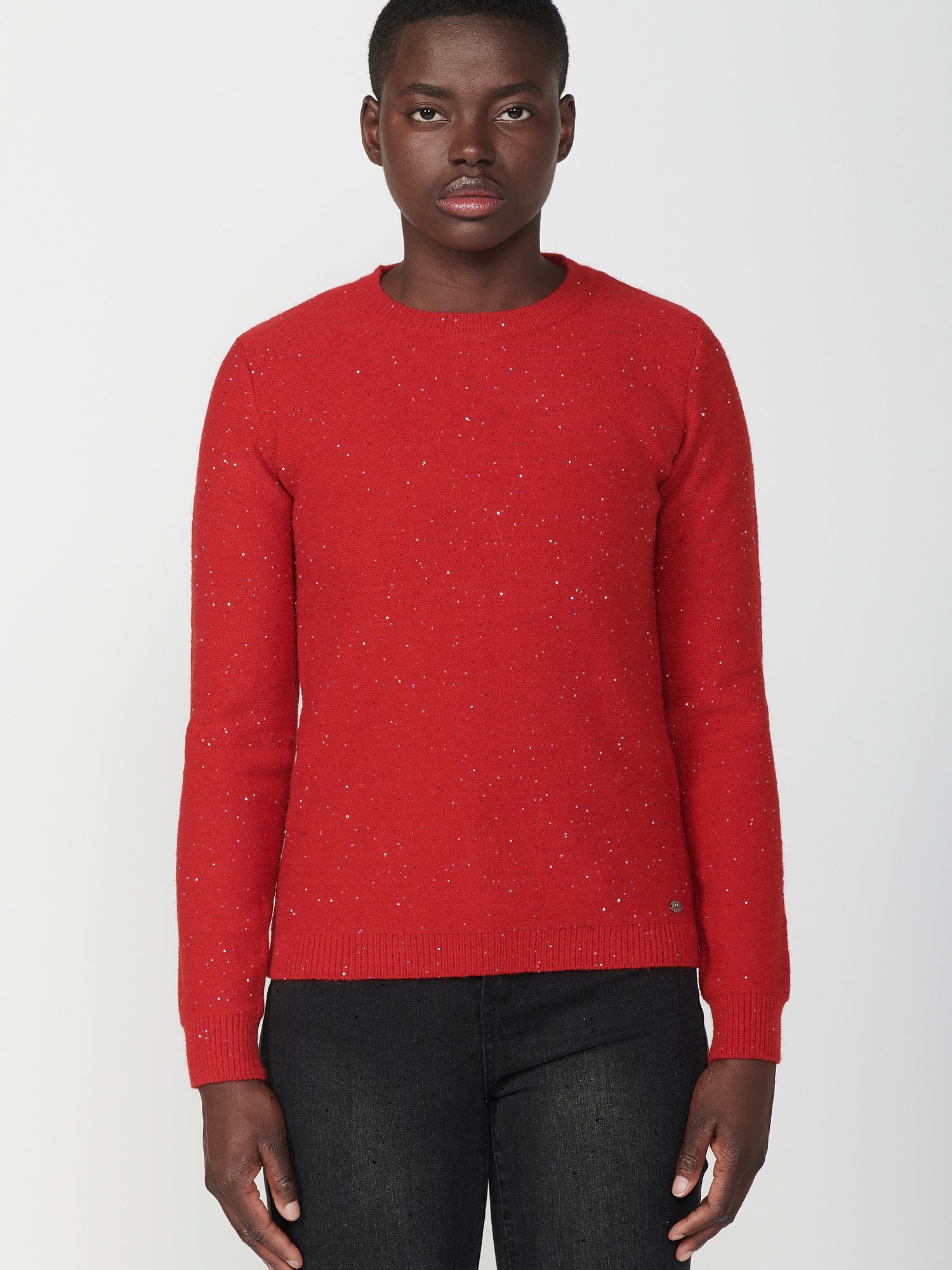 Maglione da donna in maglia tricot a maniche lunghe con filo maculato glitterato
