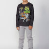 Camiseta manga larga algodón Cuello redondo y Estampado delantero Dinosaurio para Niño