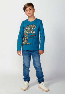 Langärmliges Jungen-T-Shirt mit Öl-Dinosaurier-Print – Koroshi 2424ML02