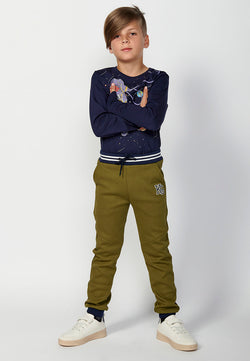 Long pants BOYS khaki rib rubber waistband - Koroshi 2424PT02