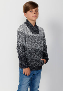 Marineblau melierter, zweireihiger Rollkragenpullover aus Trikotstoff für Jungen – Koroshi 2424TR03