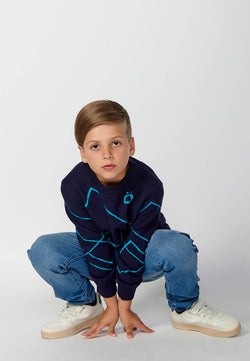 Marineblauer, geometrischer Trikotpullover für Jungen – Koroshi 2424TR05