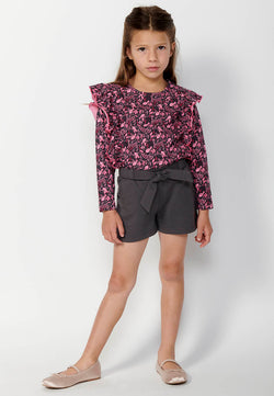 Rubberized waist shorts GIRLS gray - Koroshi 2425PS01