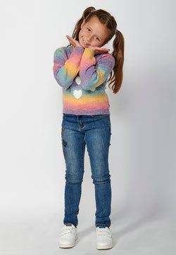 Rainbow hearts tricot sweater GIRLS multicolor - Koroshi 2425TR04