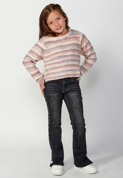 Rosa pastellfarben gestreifter Trikotpullover für Mädchen – Koroshi 2425TR07