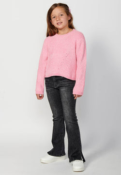 Ribbed round neck tricot sweater GIRLS pink - Koroshi 2425TR08