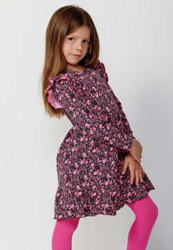 Floral print long sleeve ruffle dress GIRLS pink - Koroshi 2425VS02