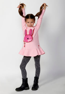 Robe jupe à volants manches longues fille rose - Koroshi 2425VS04