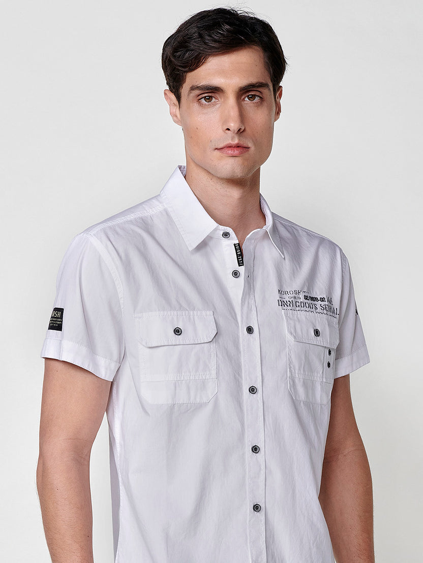 Camisa cotó butxaques amb solapa màniga curta home blanc - Koroshi 2511CC03