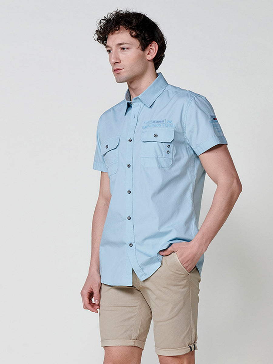 Camisa algodón bolsillos con solapa manga corta hombre azul - Koroshi 2511CC03