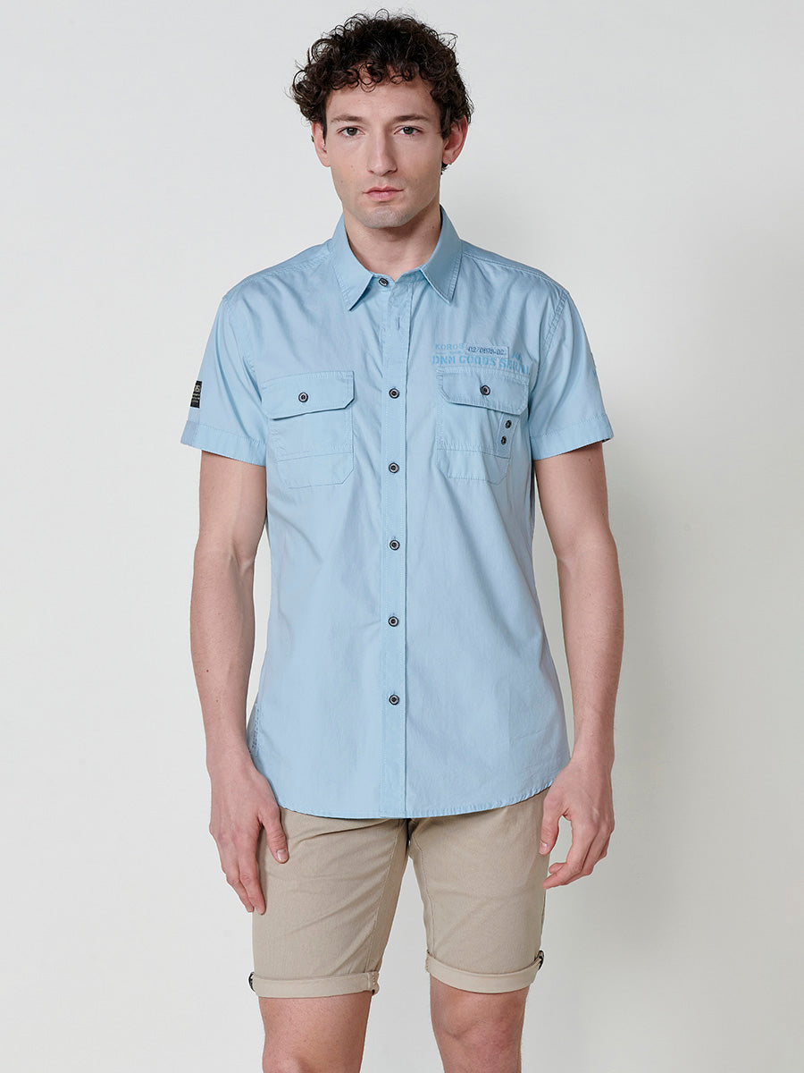 Camisa algodón bolsillos con solapa manga corta hombre azul - Koroshi 2511CC03