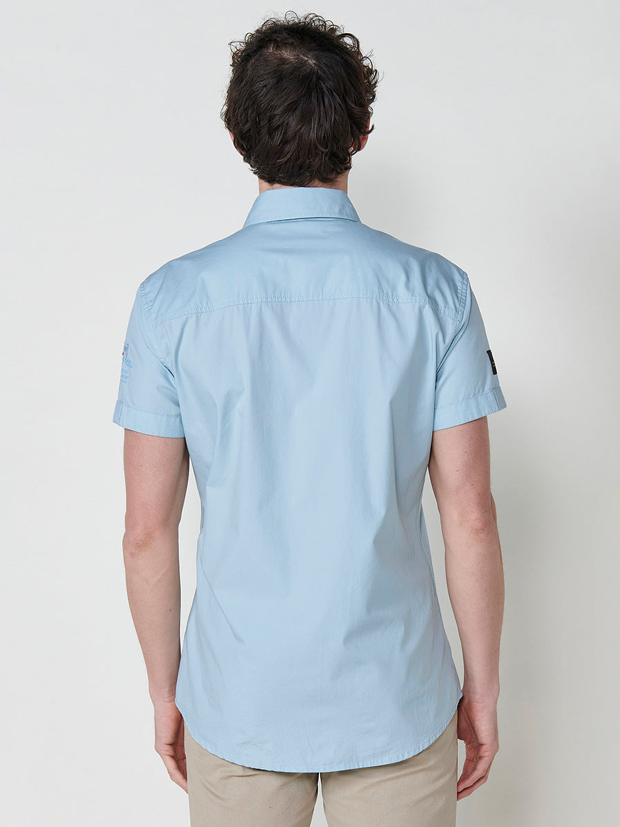 Camisa algodón bolsillos con solapa manga corta hombre azul - Koroshi 2511CC03