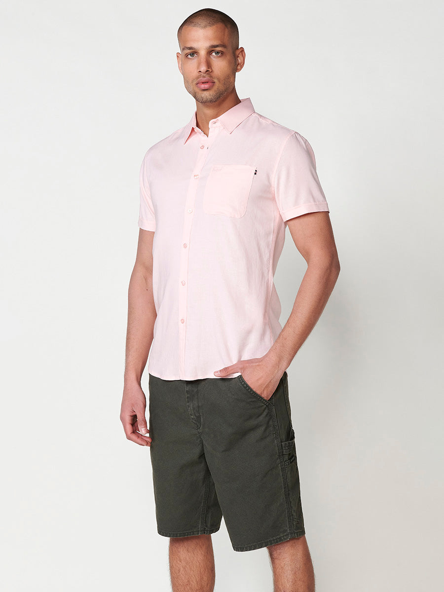 Camisa lino manga corta hombre rosa - Koroshi 2511CC08
