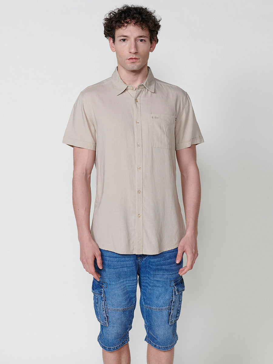 Chemise en lin manches courtes homme Stone - Koroshi 2511CC08