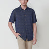 Camicia a maniche corte stampata con chiusura frontale a bottoni in blu per uomo