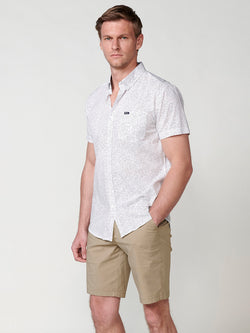 Camicia da uomo in cotone micro stampato a manica corta bianca - Koroshi 2511CC32