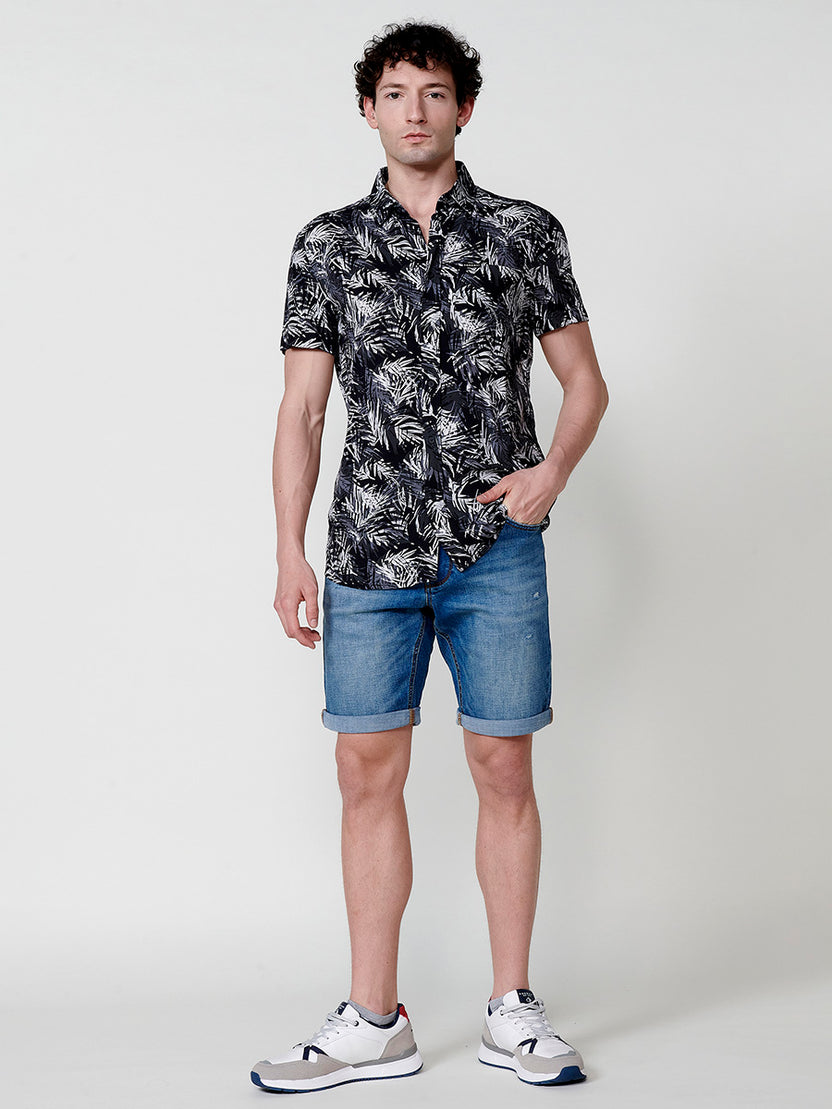 Viscose tropical shirt with pocket short sleeve men's black - Koroshi 2511CC38