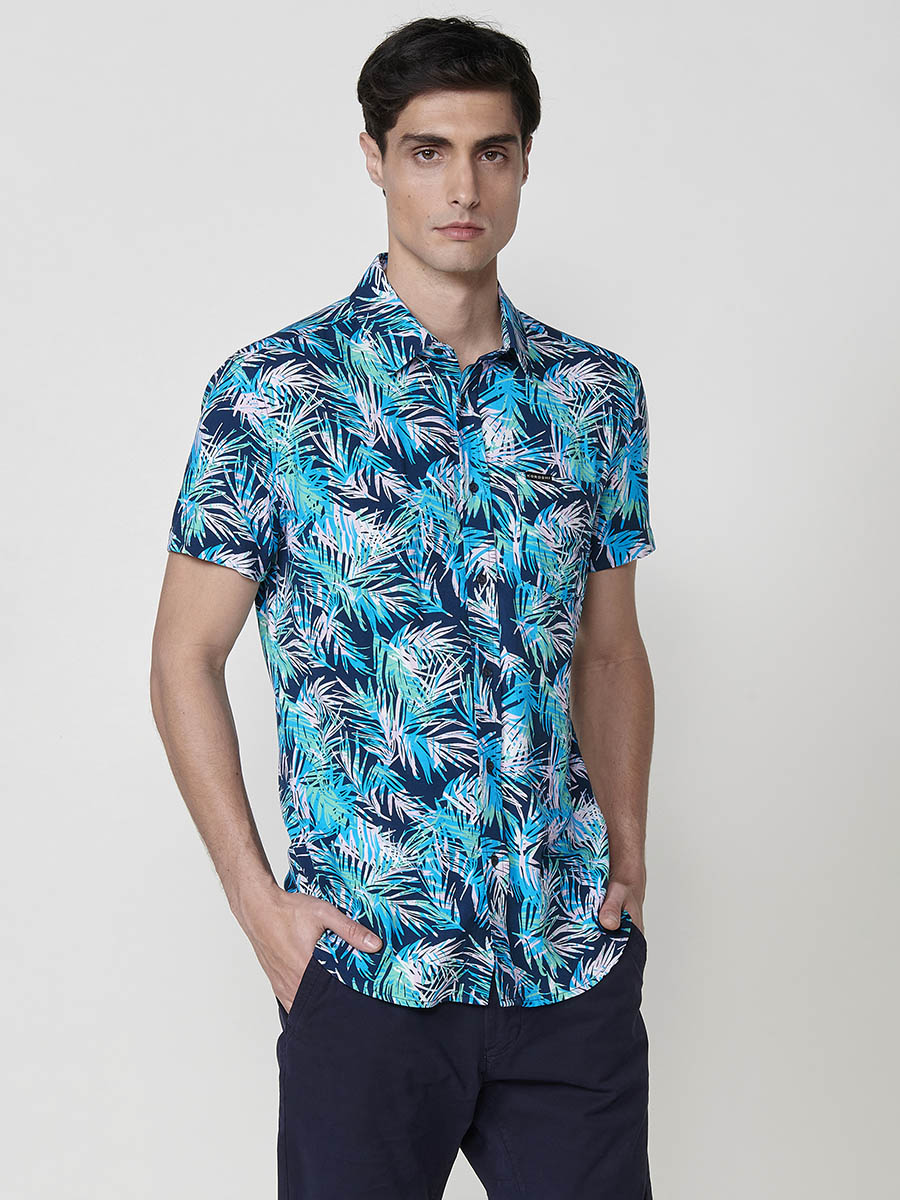 Viscose tropical shirt with pocket short sleeve men's multicolor - Koroshi 2511CC38