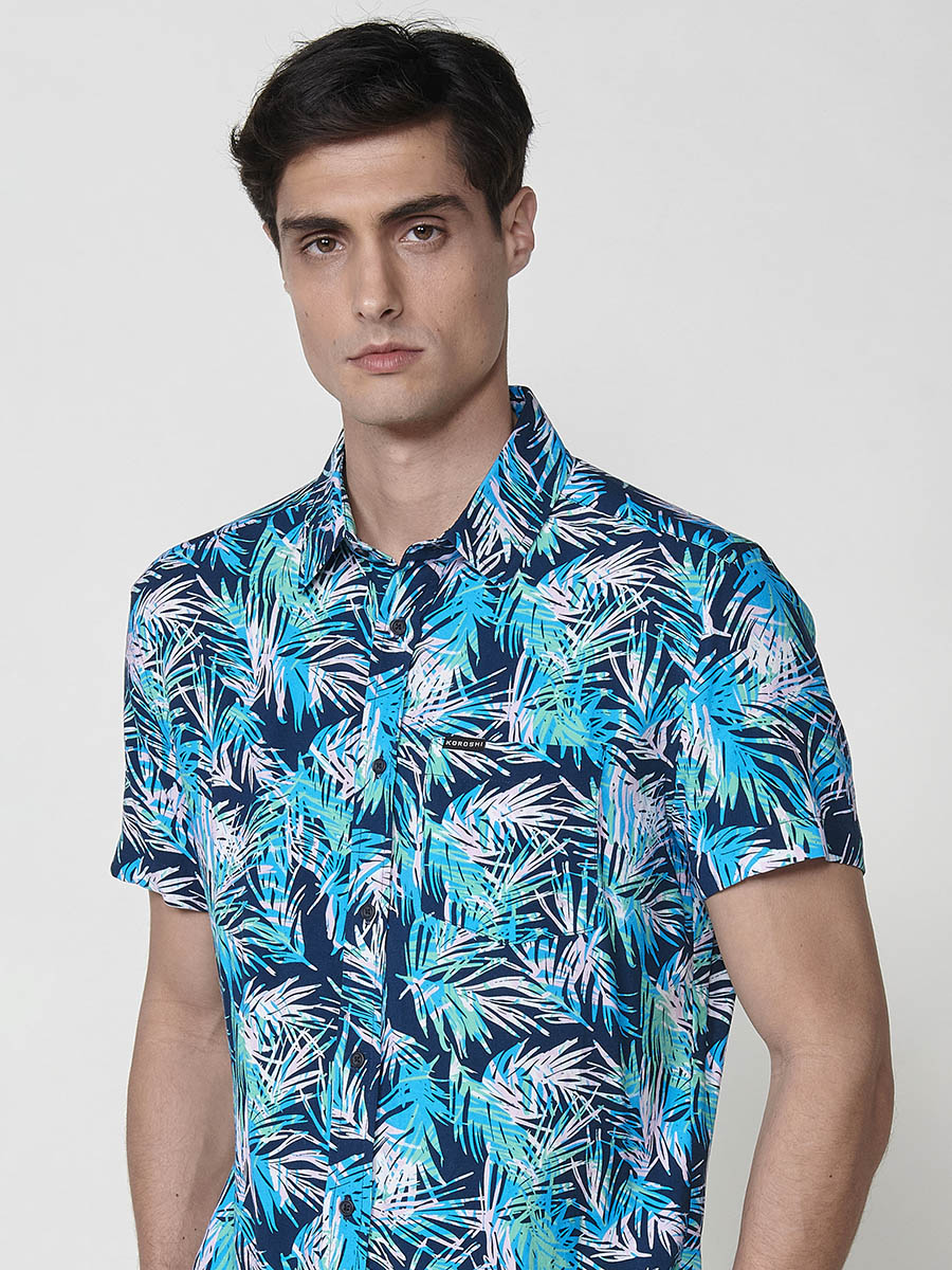 Viscose tropical shirt with pocket short sleeve men's multicolor - Koroshi 2511CC38