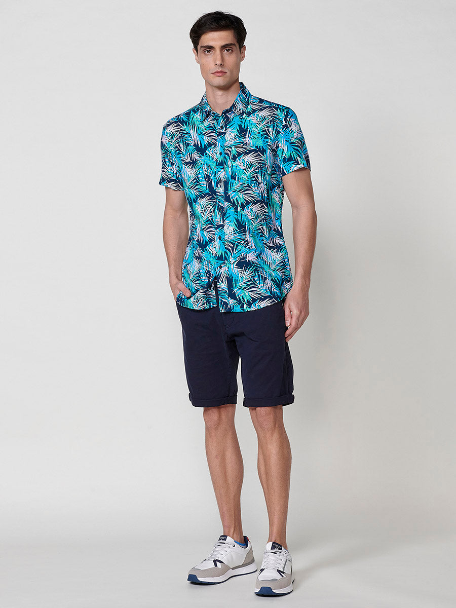 Viscose tropical shirt with pocket short sleeve men's multicolor - Koroshi 2511CC38